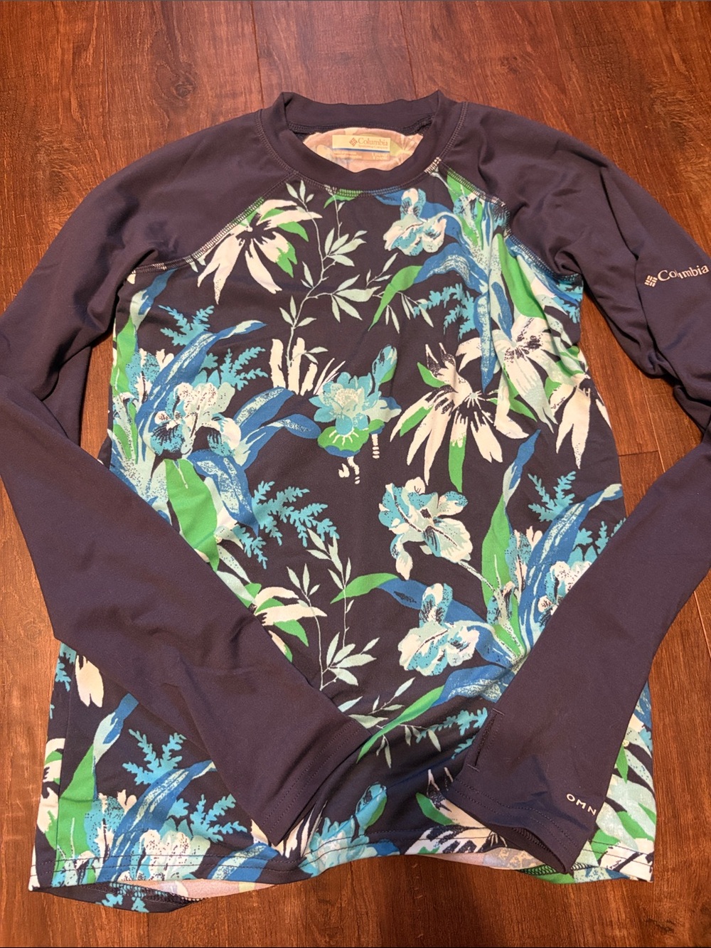 Columbia Navy Floral Rash Guard with Blue & Green Print
